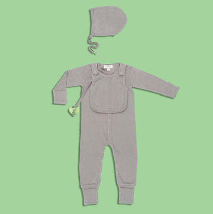 Smart Footed One-Piece + Bib - Gray