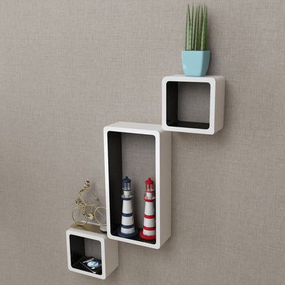 Wall Cube Shelves 6 pcs White and Black