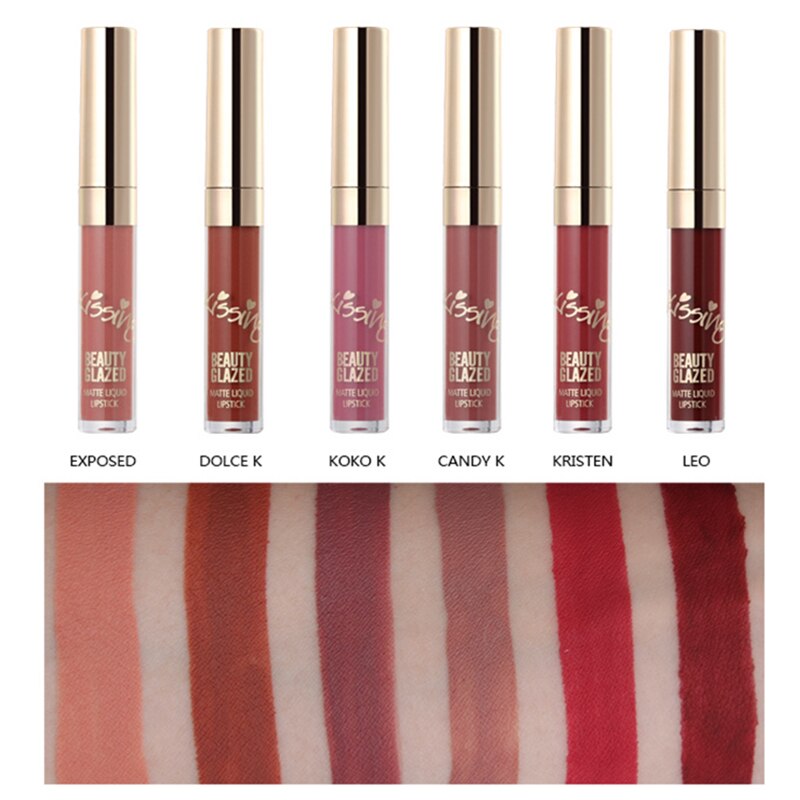 BEAUTY GLAZED 6pcs/Set Liquid Lipstick Lip Gloss