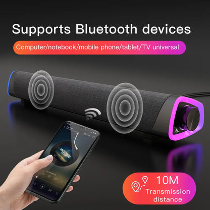 3D Surround Soundbar Bluetooth 5.0 Speaker Wired Computer Speakers Stereo Subwoofer Sound bar for Laptop PC Theater TV Aux 3.5mm