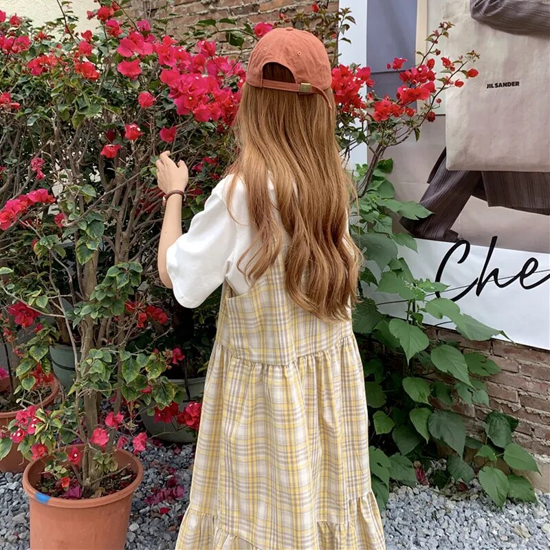 Dresses Women Lovely Preppy Style Square Collar Fashion High Street Summer All-match Plaid Chic Female Party Wear Ulzzang Daily