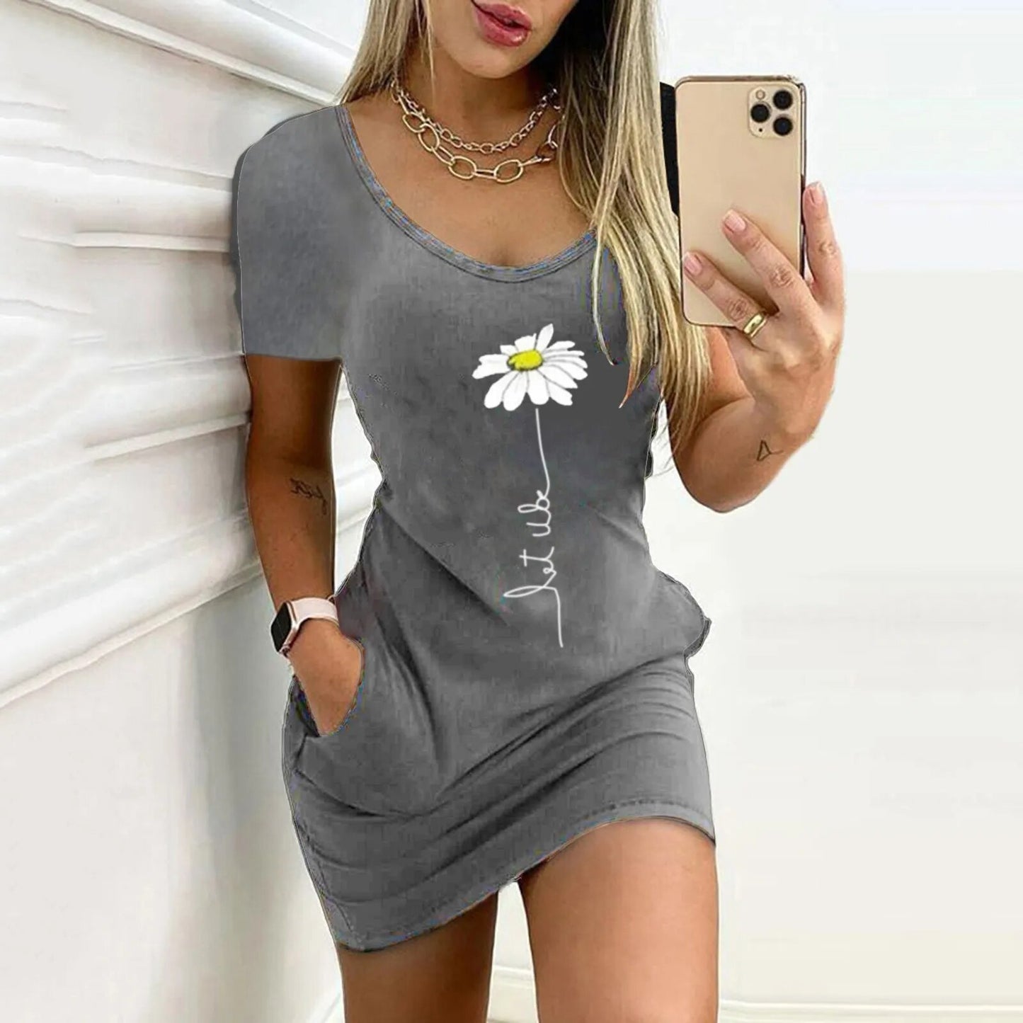 Women'S Bodycon Dress 2021 Fashion Flowers Printed Mini Dress Shorts Dresses Summer Women Waist Waist Short Sleevele Dress