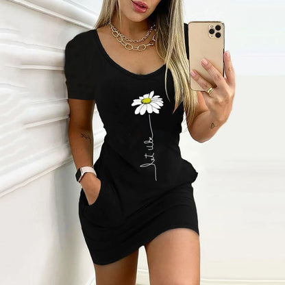 Women'S Bodycon Dress 2021 Fashion Flowers Printed Mini Dress Shorts Dresses Summer Women Waist Waist Short Sleevele Dress