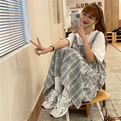 Dresses Women Lovely Preppy Style Square Collar Fashion High Street Summer All-match Plaid Chic Female Party Wear Ulzzang Daily