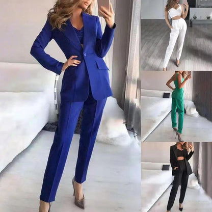 3Pcs/Set Women Suits Blazer Coat Pants Top Summer Single Button Sling Breathable Turndown Collar Office Lady Jacket  Dress Suit