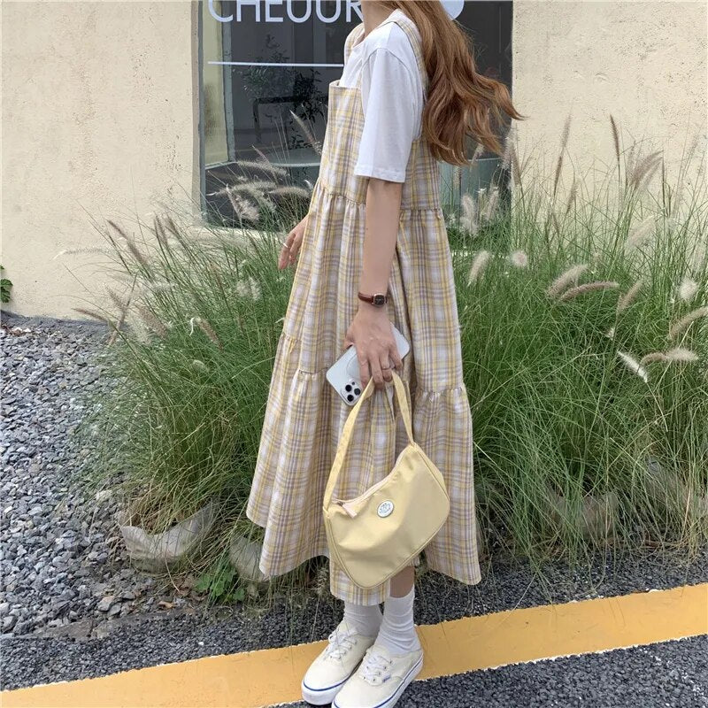 Dresses Women Lovely Preppy Style Square Collar Fashion High Street Summer All-match Plaid Chic Female Party Wear Ulzzang Daily
