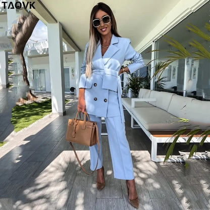 TAOVK Women Suits Female Pant Suits Office Lady Formal Business Set Uniform Work Wear Blazers Camis Tops and Pant 3 Pieces Set