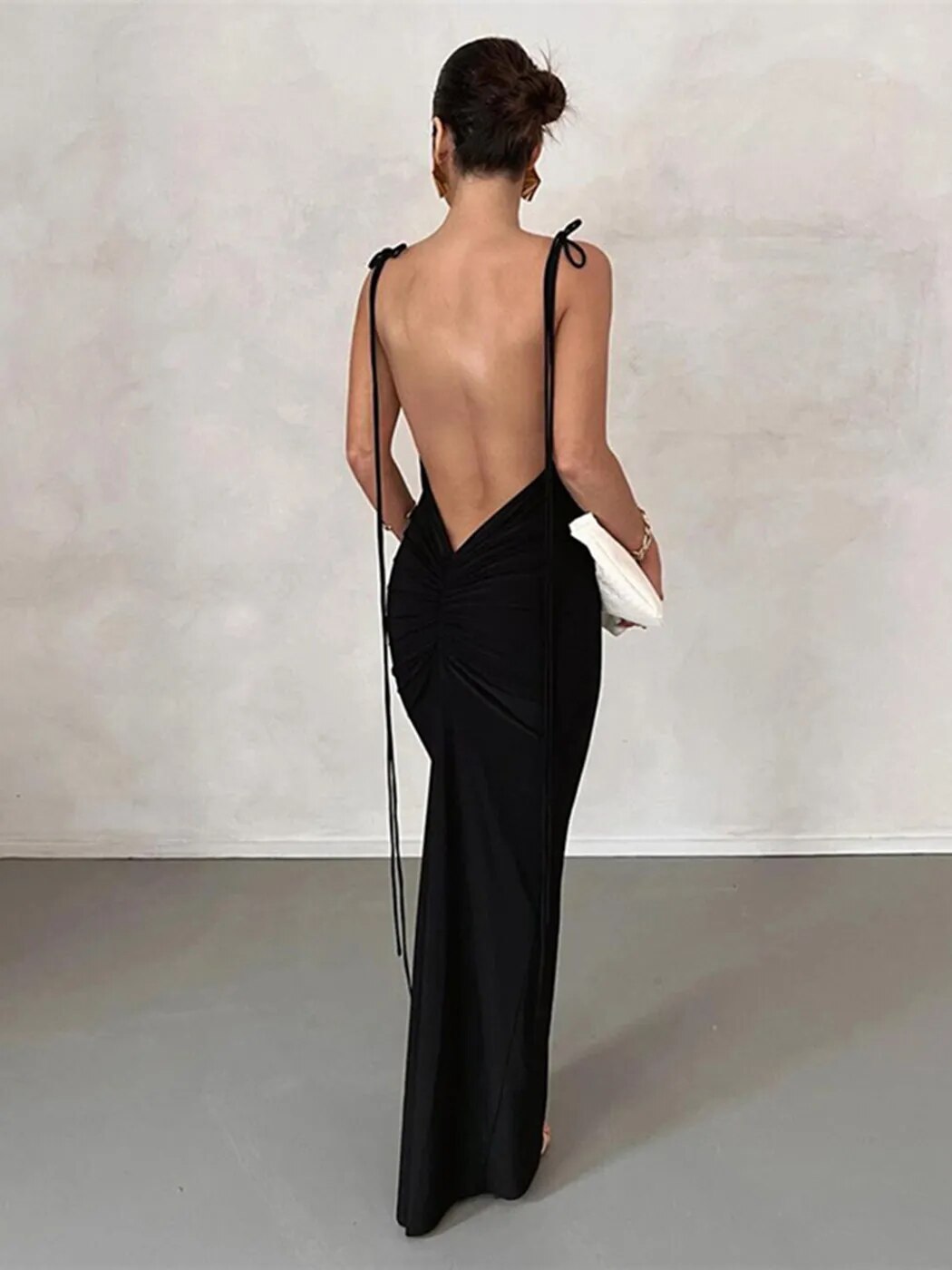 Backless Pleated Party Long Dress 2023 Summer New Ladies Elegant Slim Solid Sleeveless Sundress Fashion Sexy Skinny Women Dress