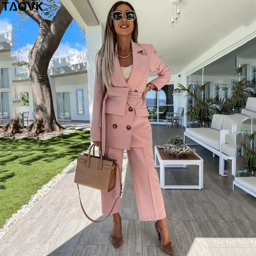 TAOVK Women Suits Female Pant Suits Office Lady Formal Business Set Uniform Work Wear Blazers Camis Tops and Pant 3 Pieces Set