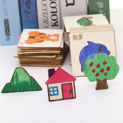 20pcs Montessori Kids Drawing Toys Wooden DIY Painting Stencils Template Craft Toys Puzzle Educational Toys for Children Gifts