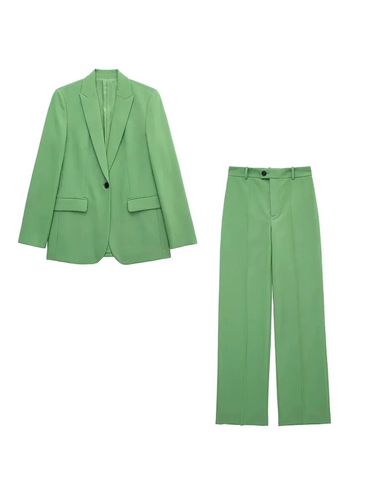 Women's Trouser Suit Blue Blazer Pant Suits Spring Women's Formal Outfits Office Lady Pants Sets One Button Spring Blazer Jacket