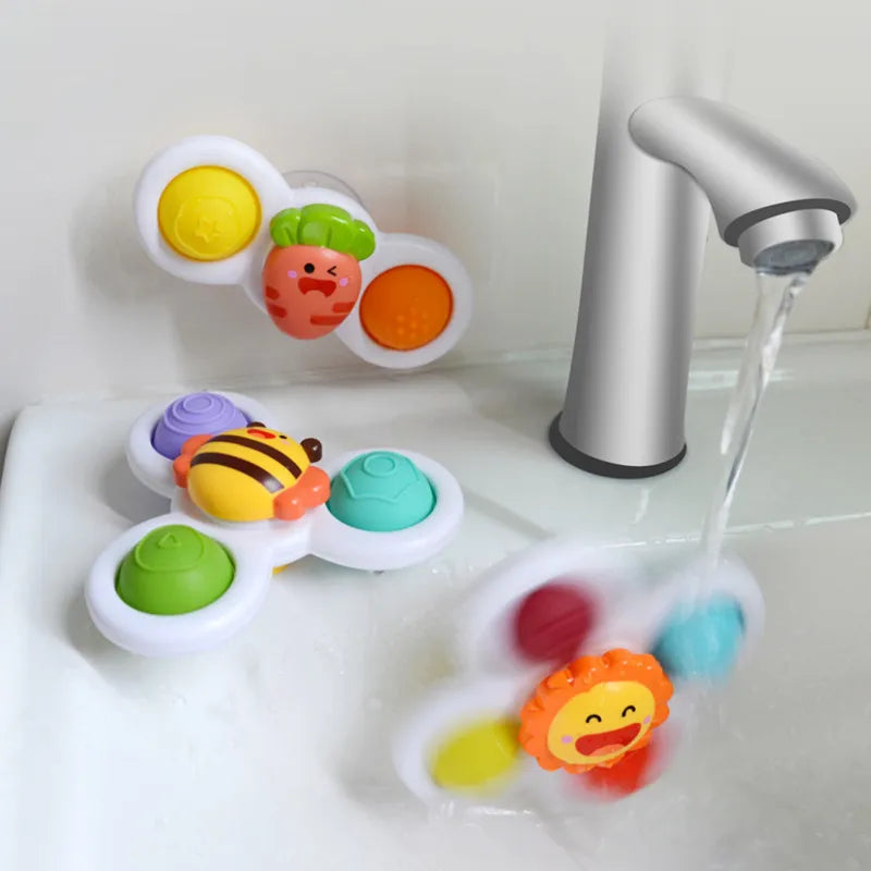 3Pcs/Set Baby Bath Toys Funny Bathing Sucker Spinner Suction Cup Cartoon Rattles Fidget Educational Toys For Children Boys Gift