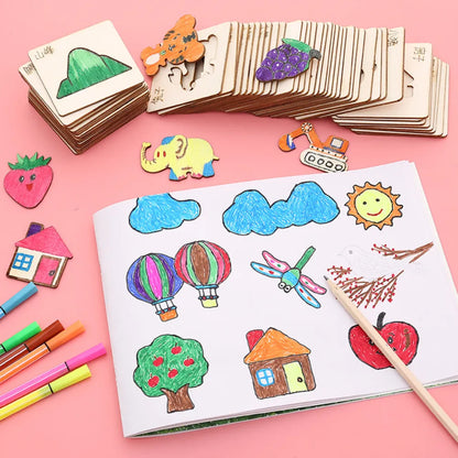 20pcs Montessori Kids Drawing Toys Wooden DIY Painting Stencils Template Craft Toys Puzzle Educational Toys for Children Gifts