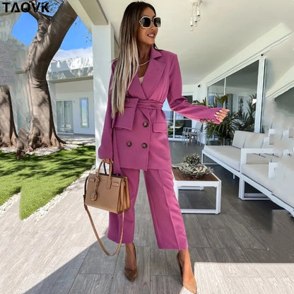 TAOVK Women Suits Female Pant Suits Office Lady Formal Business Set Uniform Work Wear Blazers Camis Tops and Pant 3 Pieces Set