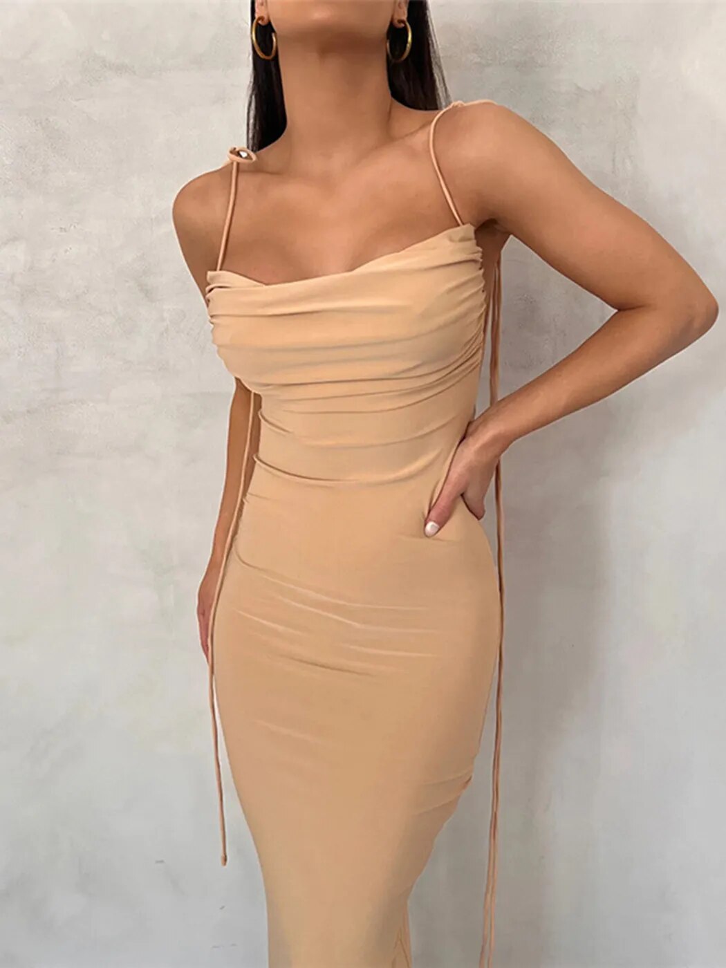 Backless Pleated Party Long Dress 2023 Summer New Ladies Elegant Slim Solid Sleeveless Sundress Fashion Sexy Skinny Women Dress