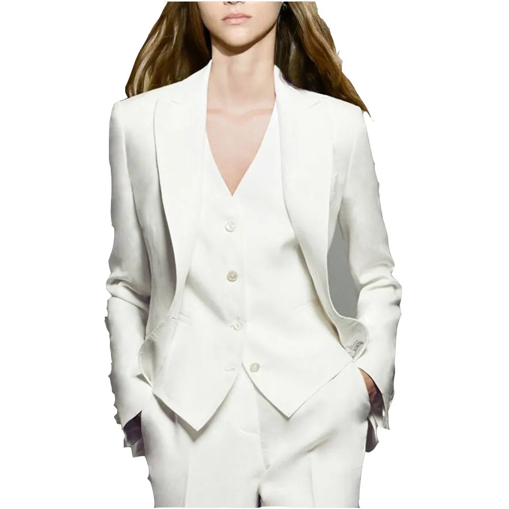 White Women Suits 3 Piece Women PantSuits OL Women's Summer Suit Women Blazer Jacket & Trousers & Vest Suit For Women Set