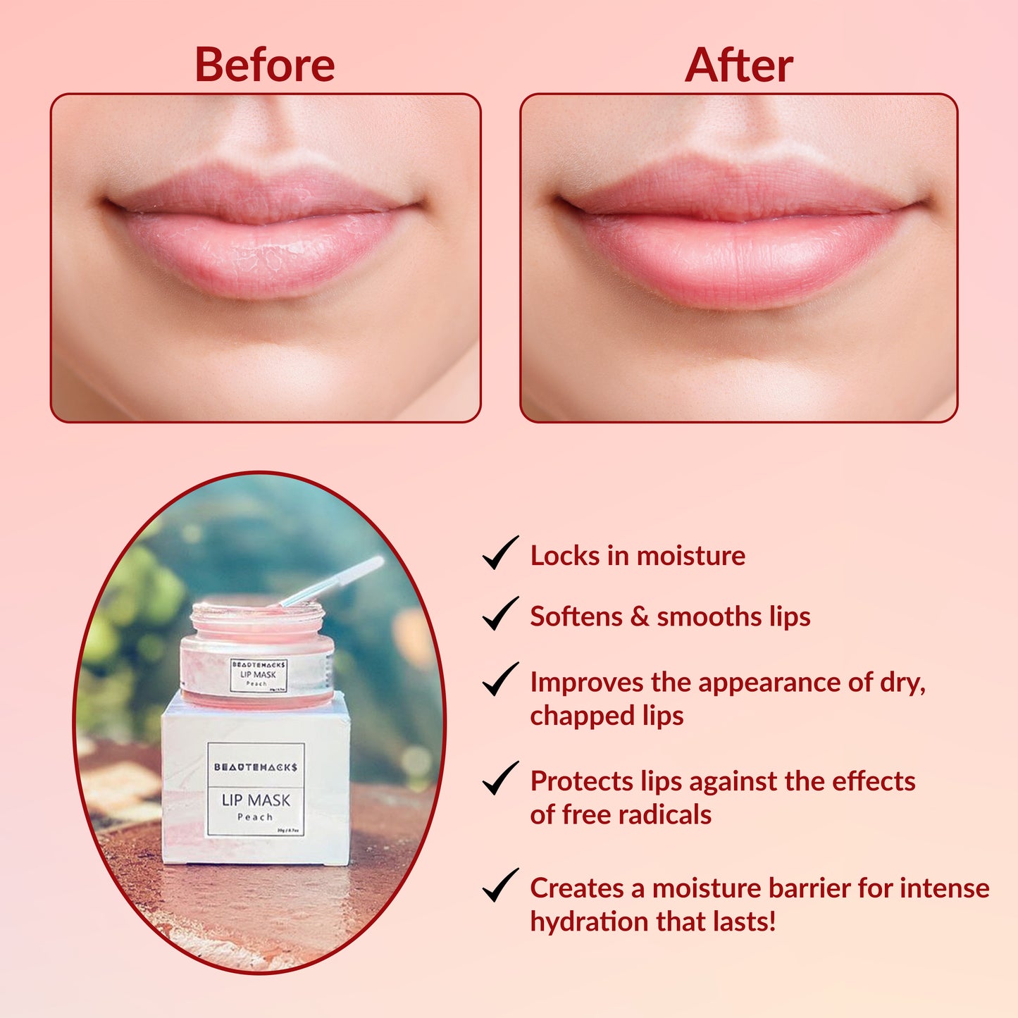 Peach Lip Mask | Chapped Lip Treatment | Lip Sleeping Mask for Dry