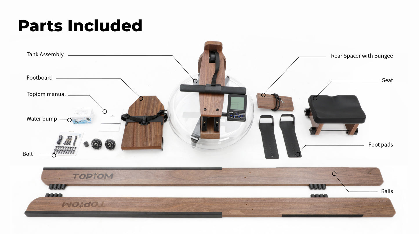 Topiom Rowing Machine for Home Use | Solid Wood | TM3 Monitor